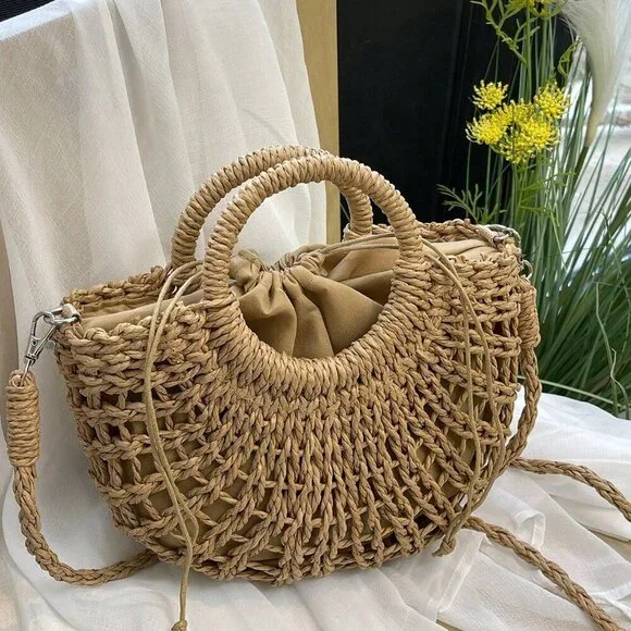 Khaki Casual Women's Half-Moon Hollow Out Handbag - Picture 7 of 7